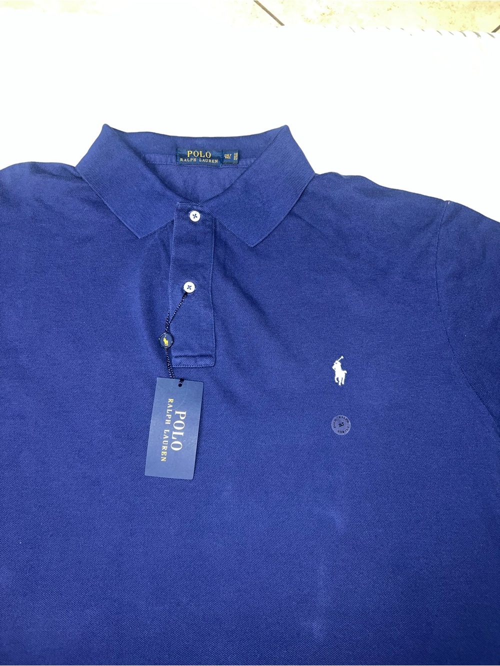 Polo Ralph Lauren Men’s XL Blue Solid Short Sleeve Collared Logo Polo Shirt$98